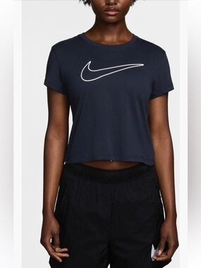 NIKE NWT Sportwear Cropped Swoosh Graphic T-shirt, obsidian/white